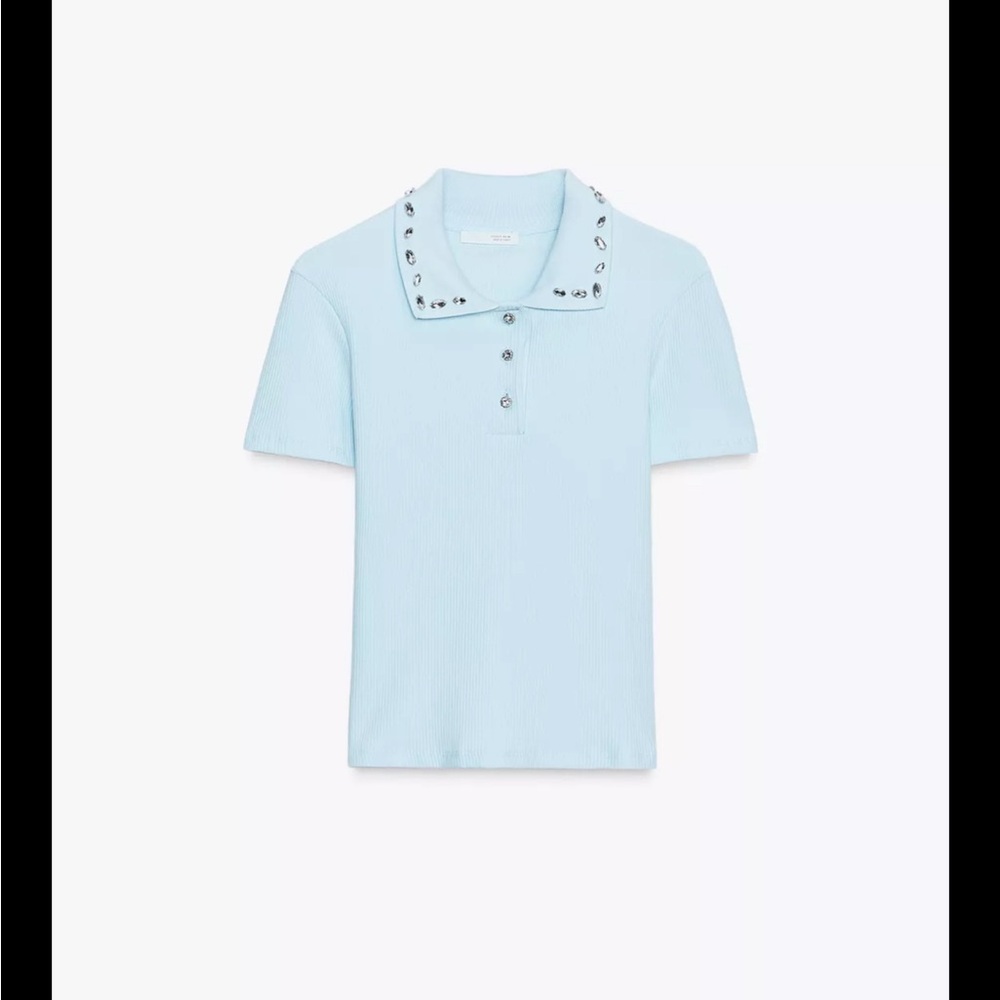 Zara Light Blue Button Down Shirt with Embellished Collar